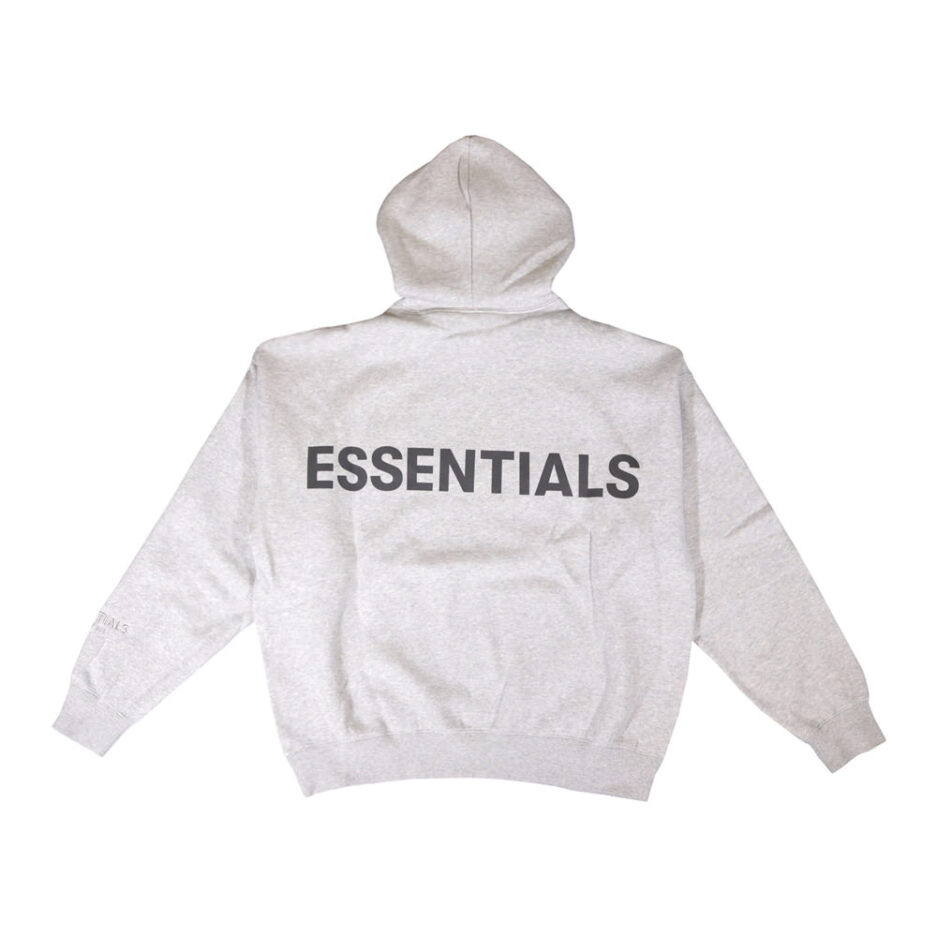 Fear Of God Essentials 3m Logo Pullover Hoodie Light Heather Greyblack back side